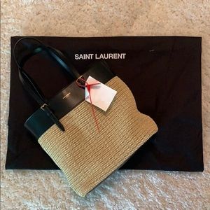 Saint Laurent Mini Boucle Raffia & Leather Tote